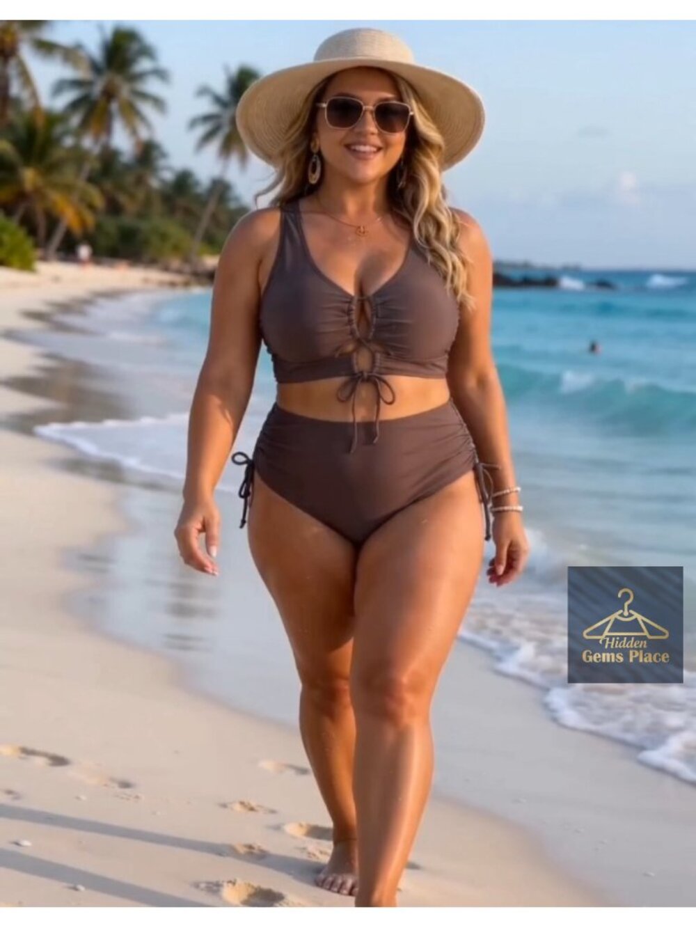Plus Size Tummy Control Lace Up Bikini Two Piece Swimsuit - Picture 6 of 6